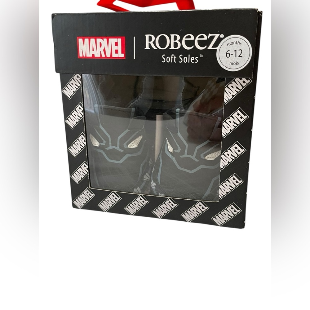 NEW ROBEEZ MARVEL BLACK PANTHER LEATHER SOFT-SOLE  BABY SHOES 6-12 Mos